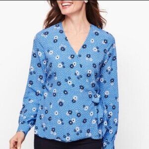 NWOT Talbots Blue Floral Wrap Blouse